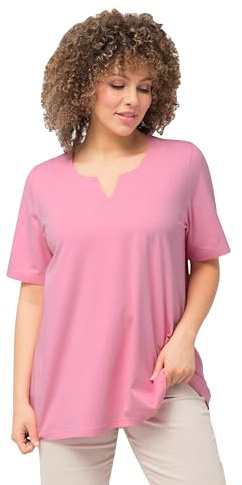 Ulla Popken Damen große Größen Übergrößen Plus Size T-Shirt, A-Linie, Tunika-Ausschnitt, Halbarm hell pink 54+ 807259806-54+