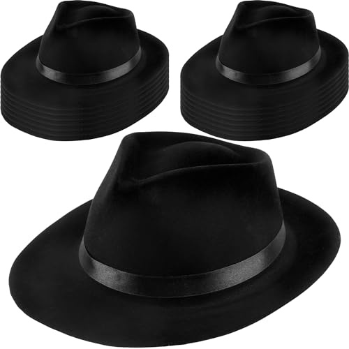SGBETTER Lot de 15 chapeaux de gangster en plastique noir Fedora pour adultes, enfants, anniversaire, enterrement de vie de jeune fille