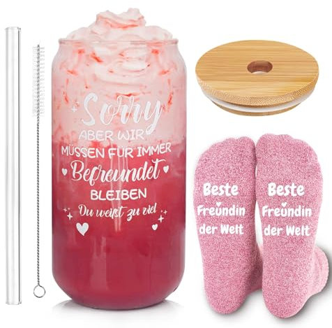 ONEHAUS Geschenke für Frauen, Geschenke für Beste Freundin Geburtstagsgeschenk für Freundin,Schwester, Ehefrau, Mama, Geburtstagsgeschenk für Sie, Trinkgläser Glasbecher und Socke für Beste Freunde