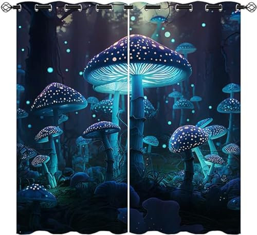 ZZTBQ Bunte Fantasy Pilz Vorhänge Für Kinderzimmer Jungen Castle Fairy Pilz Vorhänge Verdunkelungsvorhang 200x160cm Für Jungen Mädchen Kinder Schlafzimmer