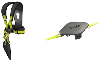 Ryobi 5132002706 Harnais pour débroussailleuse RAC138, Noir & Tête Double Lames Dentelées (+10 Lames) pour Coupe-Bordures, Dresse-Bordures - Spéciale Herbes Hautes/Épaisses