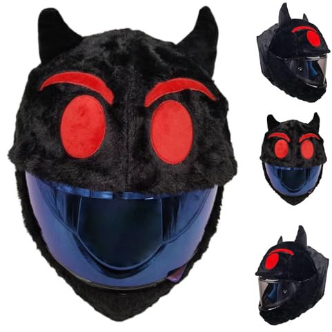 Helmüberzug Motorrad, Cartoon Plush Motorcycle Helmet Cover - Lustiger Helm-Überzug | Anti-Staub Anti-Kratzer, Kratzer, Stöße,Universeller Zubehör für Motorradhelme (Schwarze Augen)