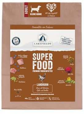 Lakefields SUPERFOOD | Premium Hundefutter trocken | 61% Huhn | 1kg | Getreidefreies Hundefutter für kleine Hunde | Mit Hagebutte, Heidelbeeren & Roter Beete | Von Tierärzten entwickelt