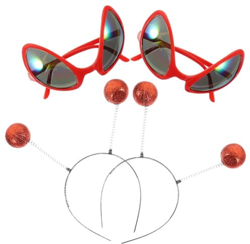 Beatifufu 2 Set fascia aliena alien mask gadget divertenti accessori per feste funny gadget Fascia per fascia per feste occhiali alieni accessori per costumi alieni plastica rosso