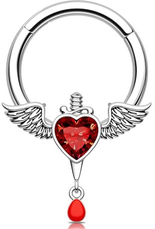 Melighting Septum Ring Dangle Helix Ohrring Halloween Daith Ohrringe 316L Edelstahl Tragus Hoop Knorpel Ohrring Herz Scharnier Clicker, 10 mm, Edelstahl