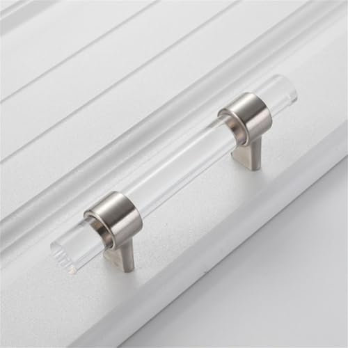 2 Stück Möbelgriffe Zinklegierung Acryl Schrankgriff Transparenter Kristall Türklinken Profilgriff Kleiderschrankgriffe Schubladen Knöpfe Kommodengriff Badezimmer-Griff (Lochabstand 224mm,Gebürstet)