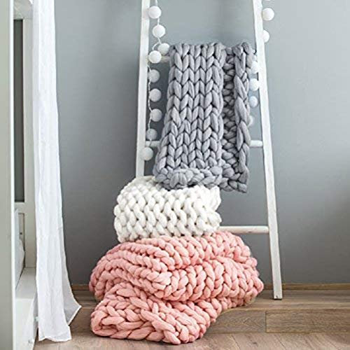 Home Grobstrick-Decke, Überwurf, dickes, weiches Garn, grob, handgefertigt, Zopfstrick, Häkeldecke, warme Seilknoten-Decke für Couch, Bett, Sofa (Weiß, 80 x 100 cm)