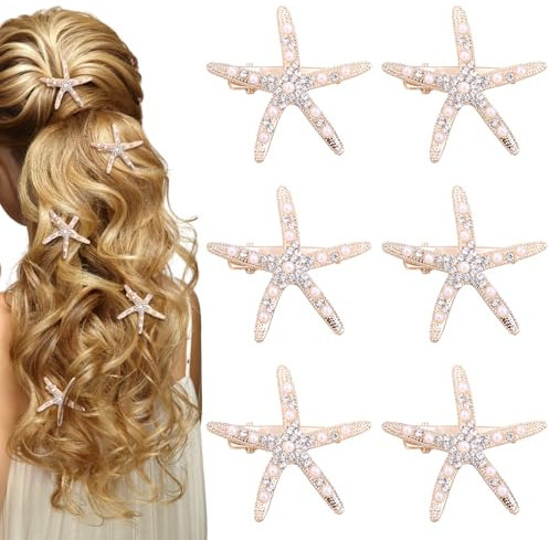 UILYNIU 6 Stück Seestern Haarspangen, Strand Seestern Haarnadel Mädchen Blumenmädchen-Zubehör, Perle Haarspangen Eleganter Haarschmuck für Frauen Mädchen Party Geburtstag Geschenk Hochzeit (6PCS)