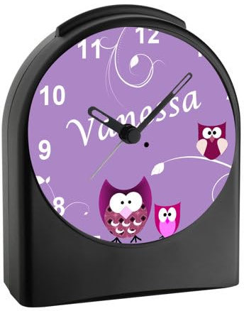 CreaDesign Kinder Funkwecker schwarz Eule Lila