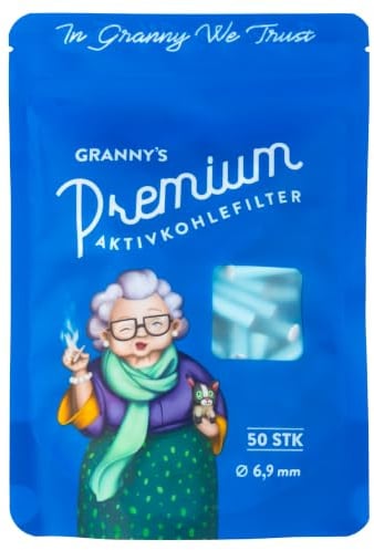 Granny's® Exclusive Aktivkohlefilter | 50 Stück | Ø 6,9 mm Filtertips | Vegane Kokosaktivkohle | Blau | Kohlefilter für Selbstdreher