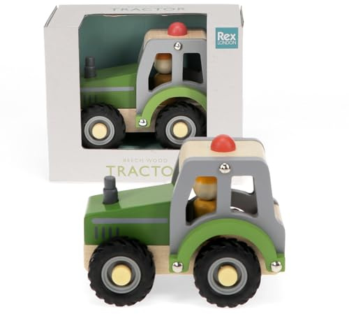 Rex London Wooden Push Along Vehicle Toy - Tractor (green)