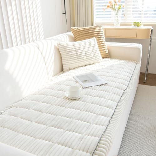 ShowyLive Cord Sofa überzug 1/2/3/4 Sitzer L Form Couch Überzug Ecksofa rutschfest Hund Katze -Antirutsch, Anti Slip Sofabezug Sofa Überwurf (Beige, 90 * 210CM)