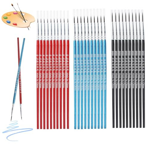 30Pcs Fine Watercolor Detail Brush, Nylon Tiny Miniature Brushes, Fine Tip Paint Brush Kit, Black/Blue/Red Micro Mini Tiny Artist Paintbrush, Detail Paint Brushes for Acrylic Watercolor Oil Painting