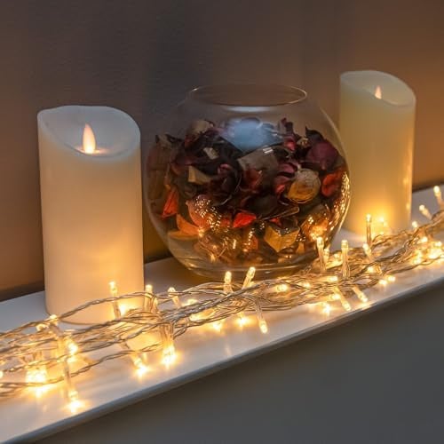 Warm White LED Multi-Function Christmas String Lights with Clear Cable (120 Bulbs)