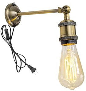 FSLiving Wandleuchte Innen Mit Schalter, Vintage Eisen Wandlampe mit E27 Lampenfassung und Zeitschaltuhr für Wohnzimmer Schlafzimmer TreppenhausFlur - BD2871-FS