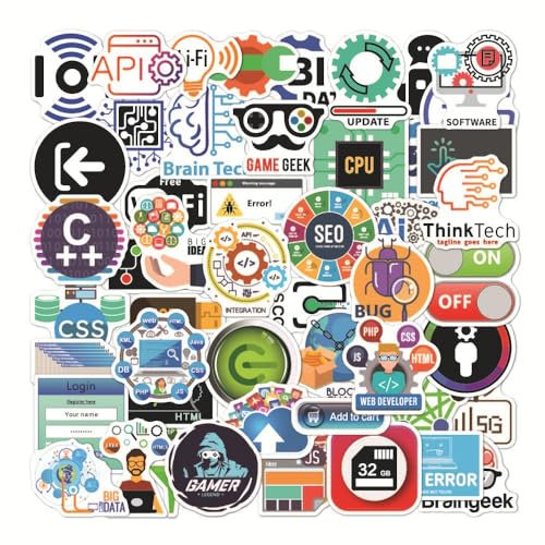 DIWSO 50 Pcs Programmierer Aufkleber für Laptop, Skateboard, Wasserflasche, Fahrrad, Scrapbook, Computer, wasserdichte Aufkleber für Teenager, Junge, Mädchen, Kinder