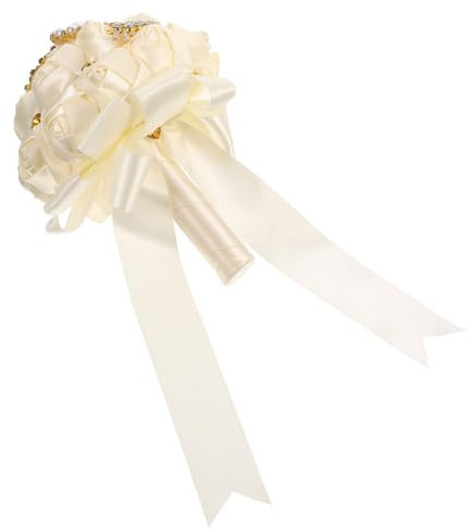 HOMOCONO Satin Brautstrauß Mit Perlen Und Wasserdiamanten Handgefertigter Brautstrauß Für Hochzeiten Hochzeitsdekoration Brautjungfernstrauß Langlebig Und