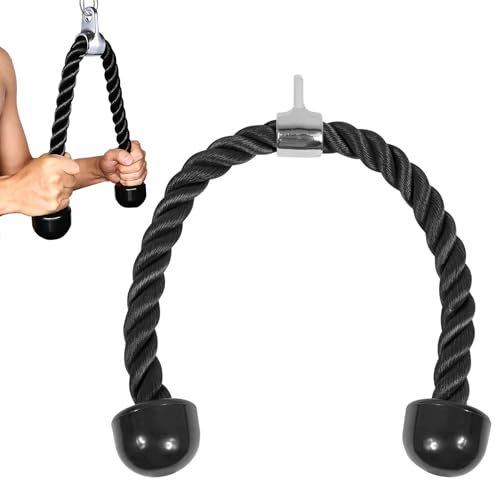 HIUOUIH Cuerda Triceps Biceps Cuerdas Triceps Nylon Cuerda Triceps Polea Tracción con Mango Equipos de Entrenamiento de Tríceps para Aparatos Fitness en Casa, Negro