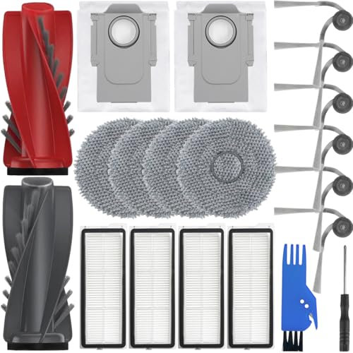 EATBALE Replacement Parts for Roborock Qrevo Curv / P20 Pro Robot Vacuum Cleaner Include 2 Main Brushes 4 Hepa Filters 6 Side Brushes 4 Mop Cloths 2 Dust Bags Attachment Accessories Kit