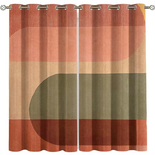 GSKOQD Vorhänge Blickdicht Wohnzimmer Gardinen Verdunkelungsvorhang Schlafzimmer Kinderzimmer Thermovorhang 3D Digitaldruck Amerikanische Braune Streifen Ösenschal 2Er Set - 140X160Cm (B X H)