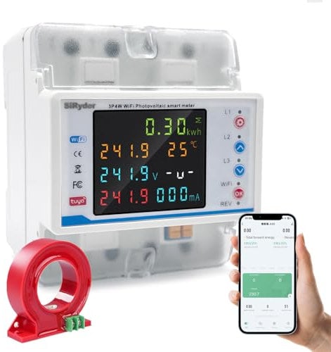 Stromzähler 3 Phasen,Triphasiges WLAN-Messgerät kWh PV Bidirektionaler Zähler mit Überspannungs Überstromschutz,Drehstromzähler mit Stromtransformator 100A 380VAC