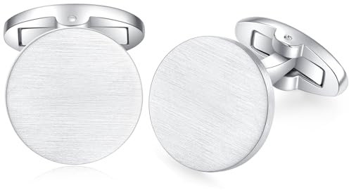 HONEY BEAR Herren Rund Manschettenknöpfe Hochzeit Cufflinks Manschettenknopf (Gebürstetes Silber 1.7cm)