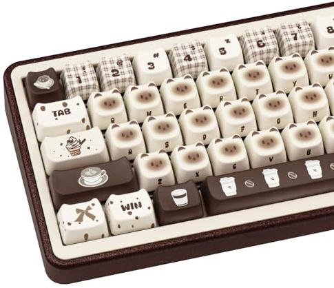 COOMICKEY PBT-Tastenkappen mit 133 Tasten, 60, 65, 75, 100 Prozent, Mao-Profil-Farbstoff-Sublimation, niedliche Katze, benutzerdefinierte Tastatur-Tastenkappen-Set für 61/64/68/84/87/100/104/108