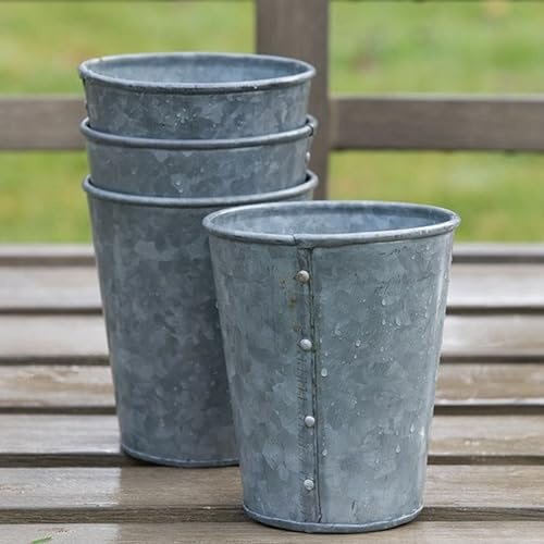 Crocus Collection 11cm Set of 6 Galvanised Metal Plant Pots Outdoor Herb Rustic Planters with Drainage Holes