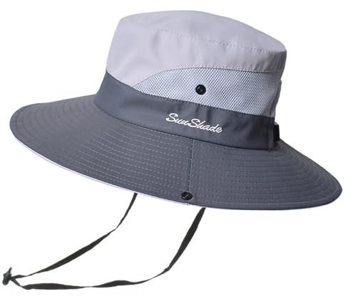 Anvevkn Damen Faltbarer Sonnenhut UV Schutz Sommerhut Wanderhut Fischerhut Gartenhut Wasserdicht Outdoor Buschhut mit Verstellbare Kinnband (Hellgrau)