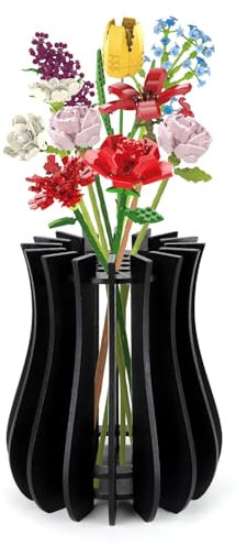 Demarsen Vase für Lego Blumen Holzpuzzle Blumenstrauß Flasche,Bouquet Vase für Blumenstrauß Holzvase für Rosen Sonnenblumen Tulpen Kirschblüten Blumen,Geschenk Deko für Frauen Erwachsene (Schwarz)