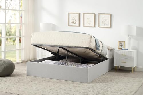 Home Treats Ottoman Bed Frame | Double Platform Bed With Mattress | Grey Linen Storage Bed (Pocket Sprung Mattress, Double)