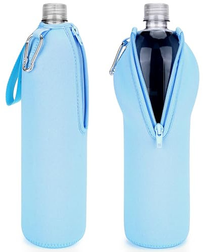Linkidea LIFEWTR - Funda desechable para botella de agua compatible con Smartwater de 33.8 onzas líquidas, funda de plástico de neopreno aislada con cremallera con bloqueo, color azul claro