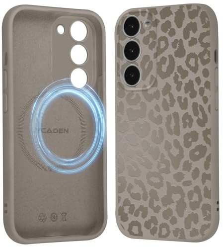 Saqmkil Handyhülle Magnetische für Samsung Galaxy S23 5G 6,1 Hülle, Aesthetic Muster Leopard Mädchen Case Kompatibel mit MagSafe, Weich Flüssigem Silikon TPU Bumper Stoßfeste Schutzhülle Cover, Khaki