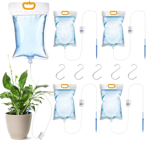 3,5 L Sac D'arrosage Automatique, 5 Pièces Dispositifs D'arrosage des Plantes, Goutte a Goutte Jardin, Système Dirrigation avec Interrupteur de Commande Réglable, pour Arrosage Plante Vacances