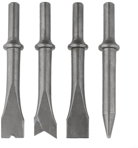 Luftmeißel-Set, 4-teilig, mit verschiedenen Formen für pneumatische 150-Gasschaufel, Rostentfernung und Betonrillen-Schneidschaft, Durchmesser 10 mm, kompatibel mit Drucklufthammer