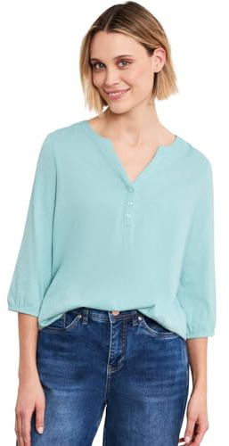 Damen 3/4-Arm Shirt mit Split Neck und Knöpfen