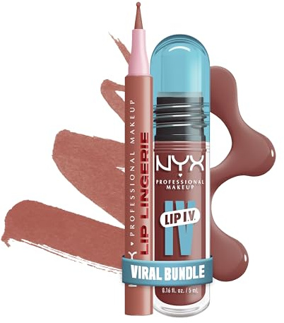 Bundle aus NYX Professional Makeup Lip Lingerie Lip Liner Stain Seamless All Day Stain Waterproof After Hours + Lip IV Lipgloss und Lip Stain, Lip IV Hydrating Gloss Stain, Farbe: Hydra-Honey