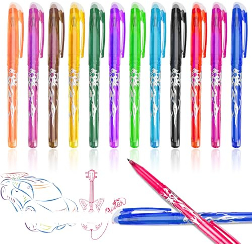 kaiyaya 12 Stück Bunt Radierbarer Kugelschreiber, 0.5mm Radierbare Stifte, Friction Gelstifte Radierbar, Tintenroller Radierbar, Nachfüllbarer Radierstift für Schulsachen Bürobedarf Studenten
