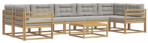vidaXL Outdoor-Sofagarnitur mit Kissen 6 pcs Weiß und Hellgrau, Outdoor-Sofa-Set, modernes modulares Design, Akazienholz-Gartenmöbel, Flexible Patio-Lounge
