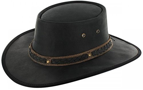 Barmah Squashy Bronco Leder Traveller Rindlederhut Flechtband (XXL (62-63 cm) - schwarz)