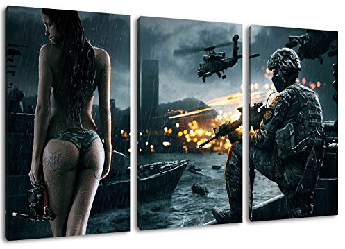 Dark Battlefield 3-Teilig auf Leinwand, Gesamtformat: 120x80 cm fertig gerahmte Kunstdruckbilder als Wandbild - Billiger als Ölbild oder Gemälde - KEIN Poster oder Plakat, Heimbüro
