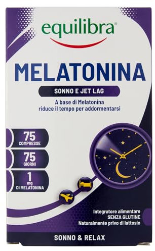Equilibra Integratori Alimentari, Melatonina, Integratore per Ridurre il Tempo Richiesto per Prendere Sonno, Effetto Benefico Anche in Caso di Jet Lag, a Base di Melatonina, 75 Compresse