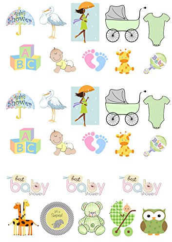 28 Stand Up Gorgeous Neutral Colour Boy or Girl Surprise Baby Shower Edible Wafer Paper Cake Toppers Decorations - Suitable for a Boy or Girl