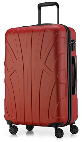 Suitline - Hartschalen-Koffer mittelgroß mit Dehnfuge Check-In Gepäck Trolley erweiterbar Rollkoffer Reisekoffer, größe M, 4 Rollen, TSA, 66 cm, 100% ABS, Farbe:Rot