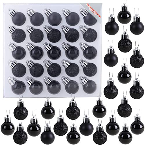 Christmas Concepts® Pack of 25-25mm, 2.5cm (1) Mini Christmas Tree Baubles - Shiny, Matte & Glitter Decorated Baubles (Black)