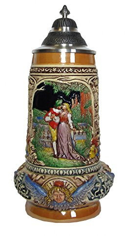 KING Hochzeitskrugkrug, kobalt, bunt, mit Zinnspitzdeckel, 0,5 Liter Bierseidel