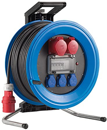 HEDI Kabeltrommel 25 m Professional Plus 450 (mit 1 CEE Steckdose 5x16 A 400 V, 3 Schutzkontaktsteckdosen 250 V, Thermoschutzschalter/RCD) K4253011I4, Mehrfarbig