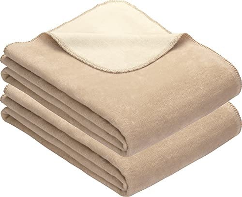 Erwin Müller Wohndecke, Wolldecke Matera 2er- Pack Creme/wollweiß Größe 100x150 cm - weich, temparaturausgleichend, atmungsaktiv, hautfreundlich