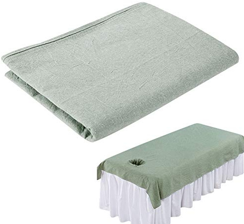 Draps de massage de beauté, protecteur de couverture de lit en coton doux de salon SPA de massage avec le trou de respiration de visage(Green)