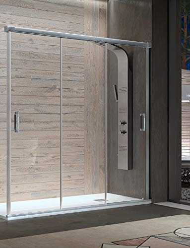 Paroi de douche avant - 3 portes coulissantes [ouverture des deux côtés] - Verre de sécurité de 6 mm - Modèle Sabina (108-112 cm)